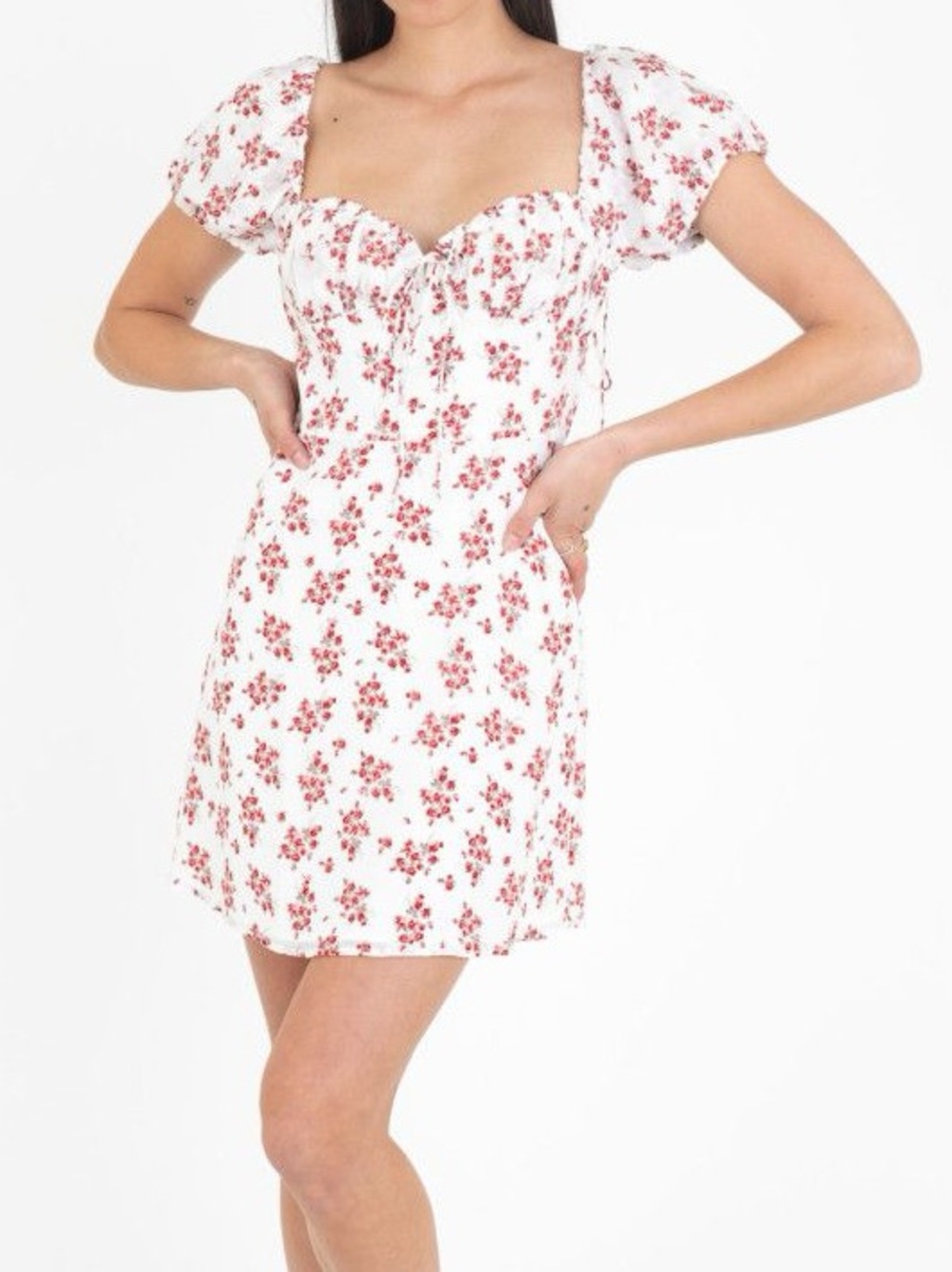Realisation Par White Mini Dress with Red Floral Print